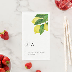 Serviette En Papier Monogrammes Citrus citron Mariage de verdure