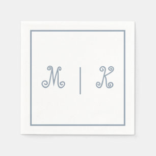 Serviette En Papier Monogrammes Dusty Blue Cool Script Mariage moderne