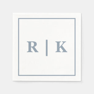 Serviette En Papier Monogrammes Dusty Blue Simple Minimal Mariage tend