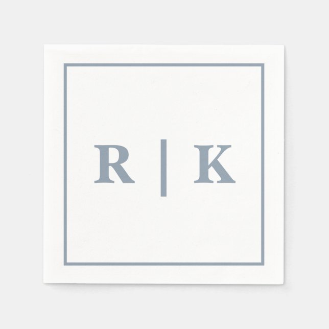 Serviette En Papier Monogrammes Dusty Blue Simple Minimal Mariage tend (Devant)