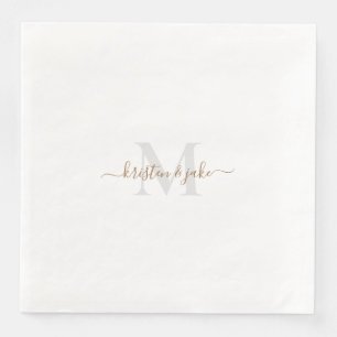 Serviette En Papier Monogrammes et noms de script Gold & Grey