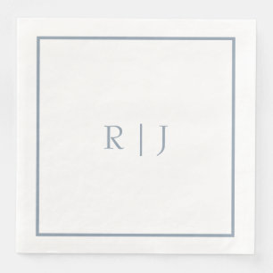 Serviette En Papier Monogrammes Initiales Dusty Bleu élégant mariage