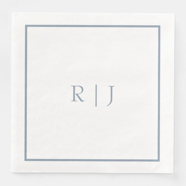 Serviette En Papier Monogrammes Initiales Dusty Bleu élégant mariage (Devant)