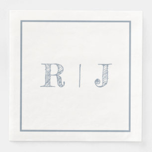 Serviette En Papier Monogrammes Initiales Dusty Blue Mariage moderne