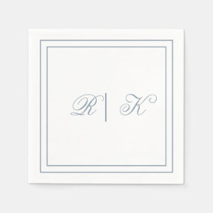Serviette En Papier Monogrammes Initiales Dusty Blue Minimal Mariage