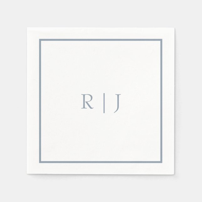 Serviette En Papier Monogrammes Initiales Dusty Blue Simple Mariage (Devant)
