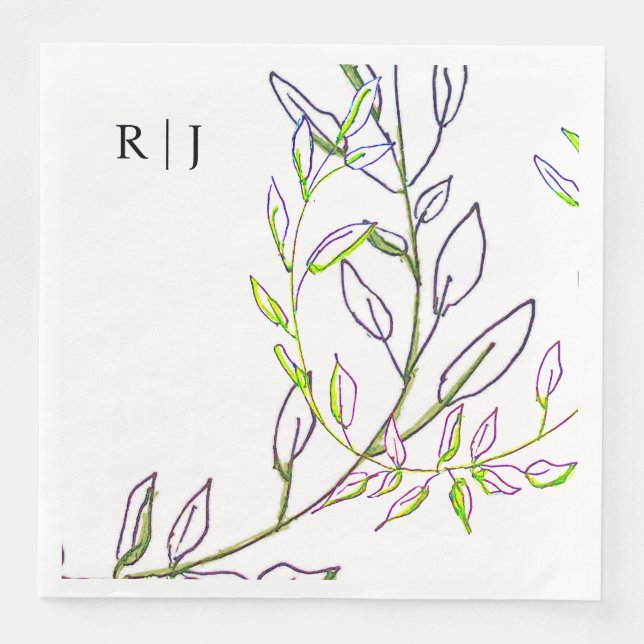 Serviette En Papier Monogrammes Initiales Sage Green Feuille Mariage d (Devant)