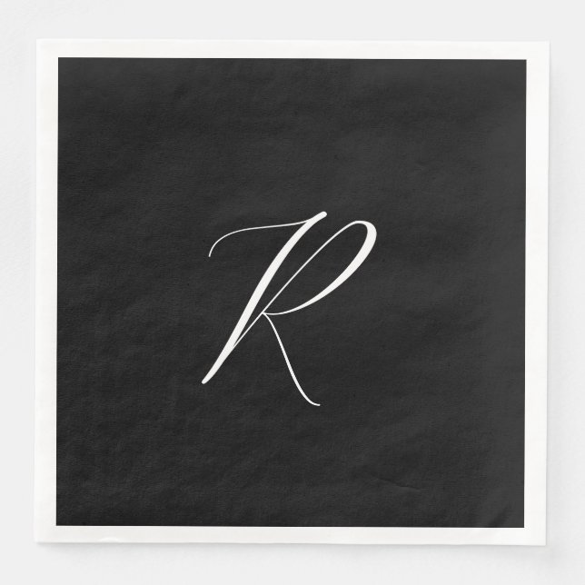Serviette En Papier Monogrammes Lettre Rétro Noir Blanc Mariage Initia (Devant)