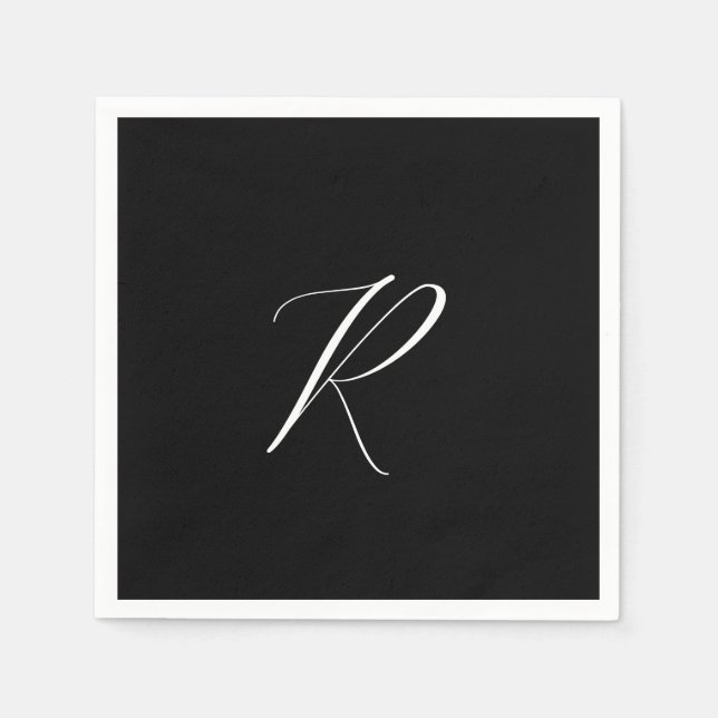Serviette En Papier Monogrammes Lettre Rétro Noir Blanc Mariage Initia (Devant)
