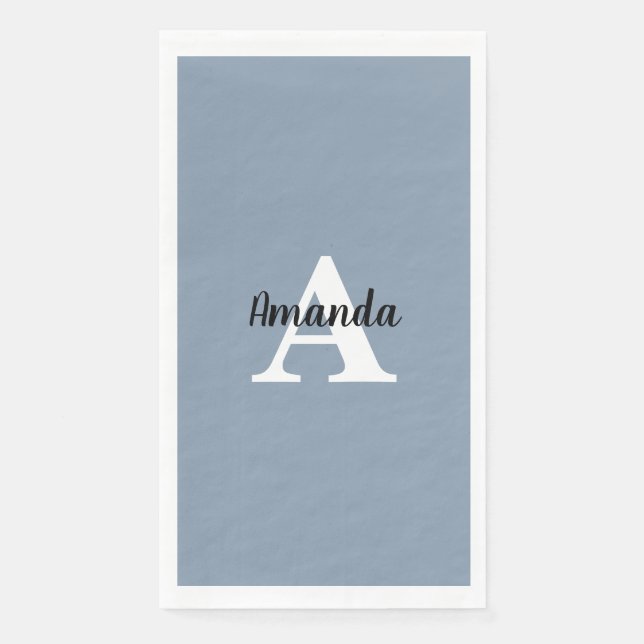 Serviette En Papier Monogrammes Nom Bleu Poussiéreux Mariage Fête d'an (Devant)