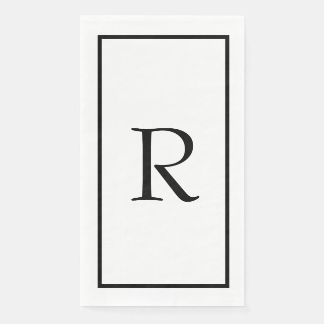 Serviette En Papier Monogrammes Nom Mariage Blanc Noir Shower Nuptial (Devant)