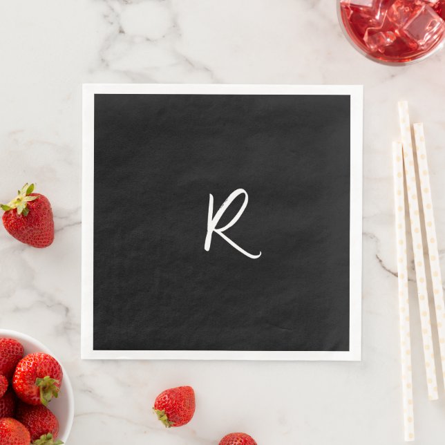 Serviette En Papier Monogrammes Rétro Lettre Mariage Initial Noir Blan (En situation)