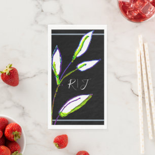Serviette En Papier Monogrammes Sage Green Leaf Black White Art Mariag