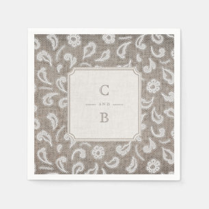 Serviette En Papier Monographie de mariage campagnard rustique dentell