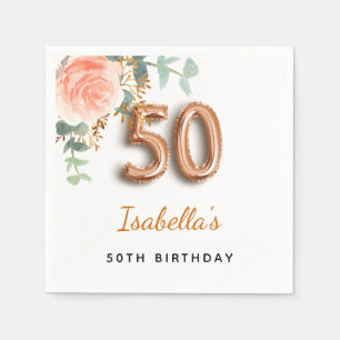 Serviette En Papier Monographie d'eucalyptus rose floral 50e anniversa