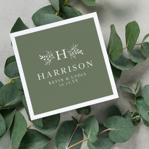 Serviette En Papier Monographie rustique sauge vert mariage personnali