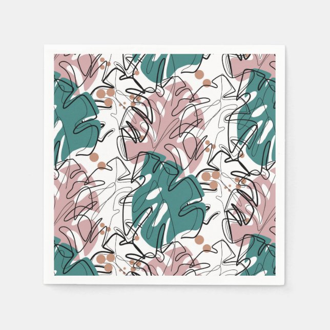 Serviette En Papier Monoline monstera feuilles avec taches de couleur (Devant)