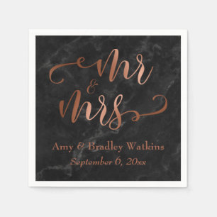 Serviette En Papier "Monsieur et Madame" Faux script cuivre sur marbre