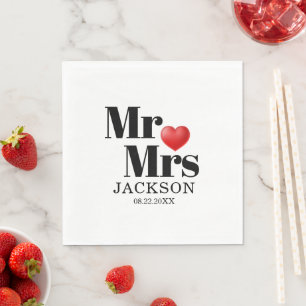 Serviette En Papier Monsieur et Madame Mariage Cœur Rouge