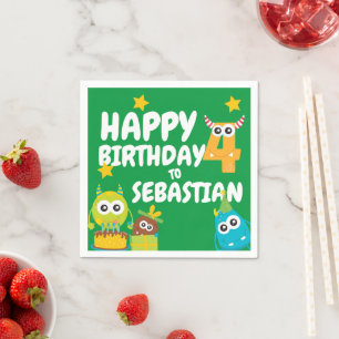 Serviette En Papier Monster Fun Quatre Anniversaire Personnalisé