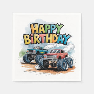 Serviette En Papier Monster Truck Anniversaire Bash Watercolor Art