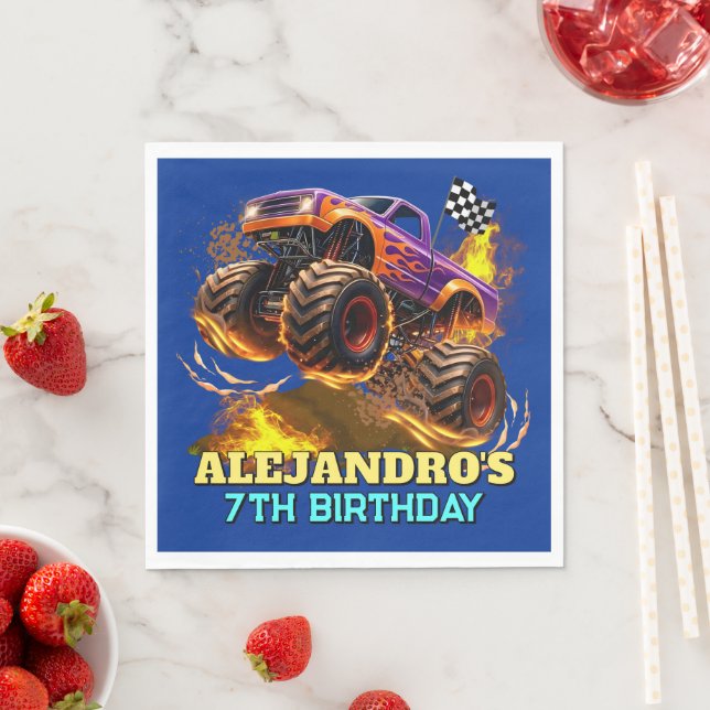 Serviette En Papier Monster Truck Birthday Fire Flames (En situation)