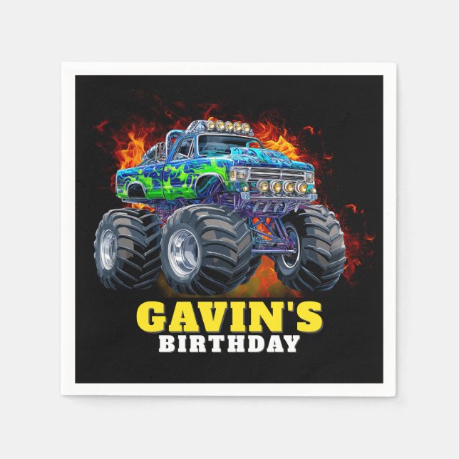 Serviette En Papier Monster Truck Personnalisé Anniversaire Fête (Devant)