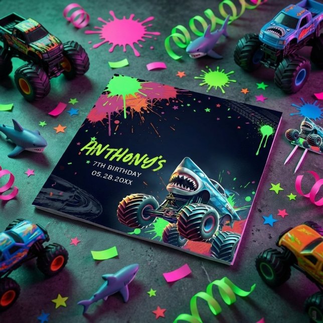 Serviette En Papier Monster Truck Shark Birthday Napkins (Créateur téléchargé)