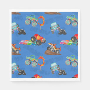 Serviette En Papier Monster Truck Stunts Aquarelle Motif bleu