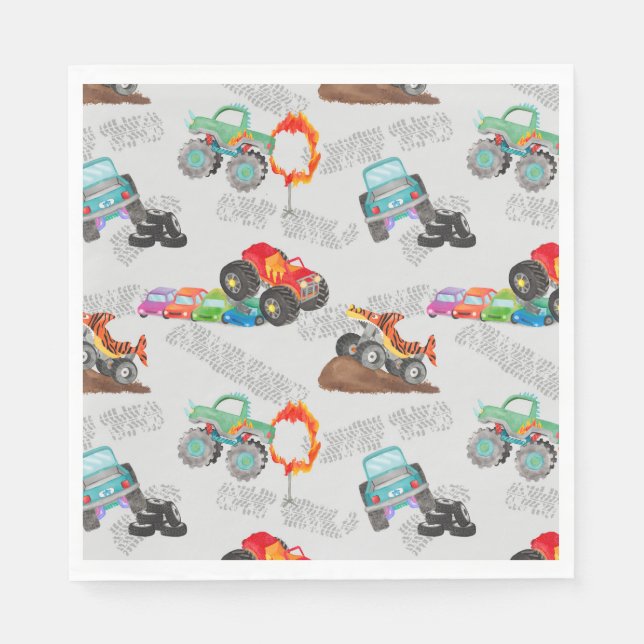 Serviette En Papier Monster Truck Stunts Aquarelle Motif gris (Devant)