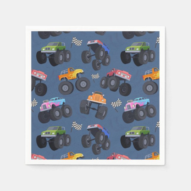 Serviette En Papier Monster Trucks Anniversaire Party Blue (Devant)