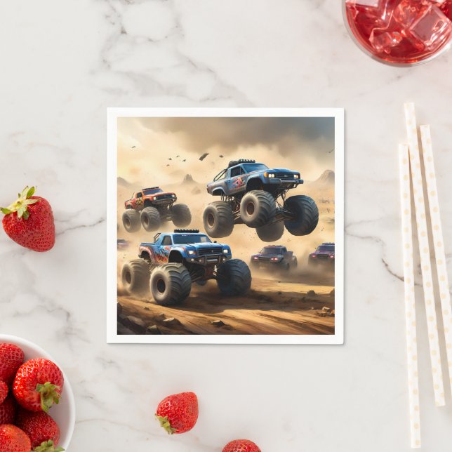 Serviette En Papier Monster Trucks Courant Dans Le Désert, (En situation)