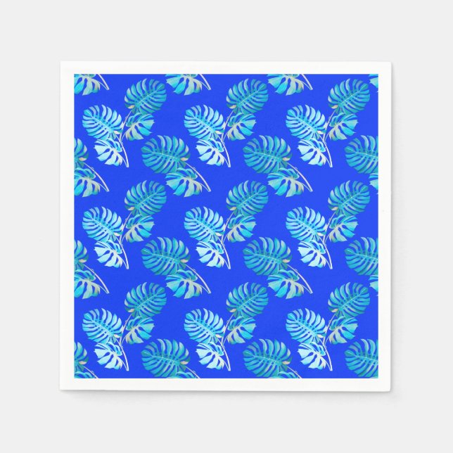 Serviette En Papier Monstera Breeze Bleu de Cobalt (Devant)