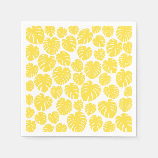 Serviette En Papier Monstera - Citron jaune et blanc (Devant)