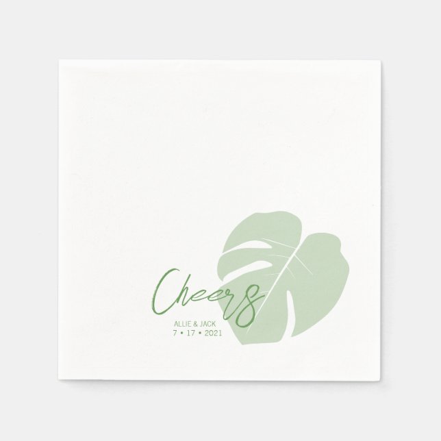 Serviette En Papier Monstera ・ Mariage tropical moderne ・ Feuilles ver (Devant)