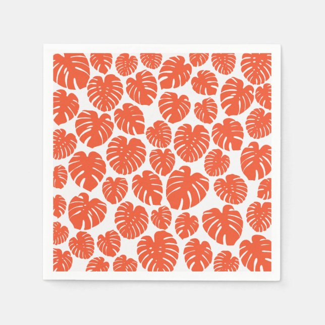 Serviette En Papier Monstera - Orange et blanc (Devant)