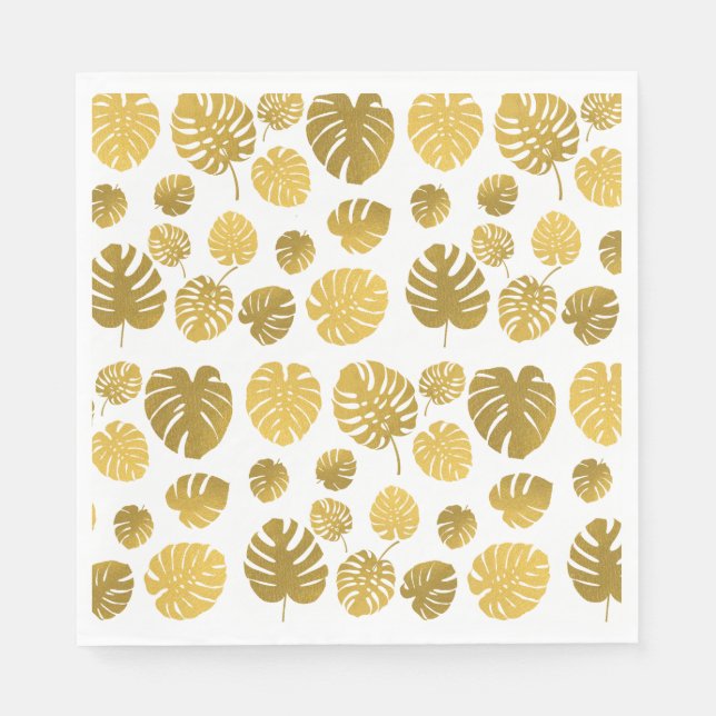 Serviette En Papier Monstère d'or moderne Feuille Tropical Motif (Devant)