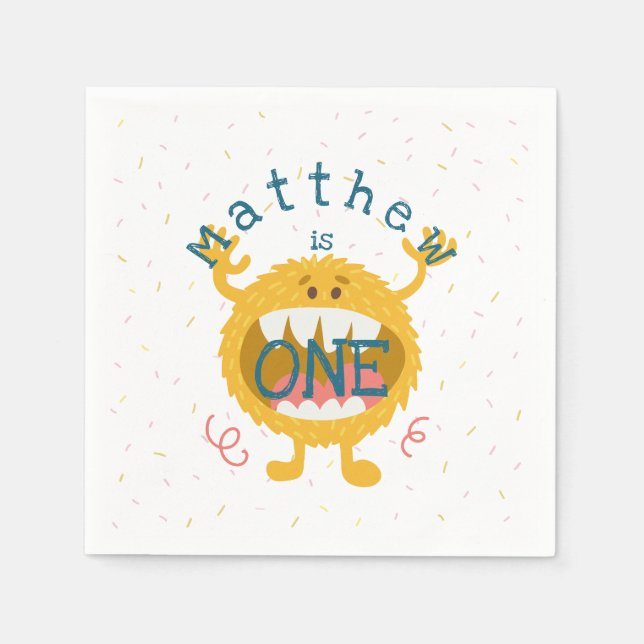 Serviette En Papier Monstre Jaune Cute Personnalisable (Devant)