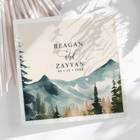 Montagnes Aquarelles Et Pins Mariage Rustique
