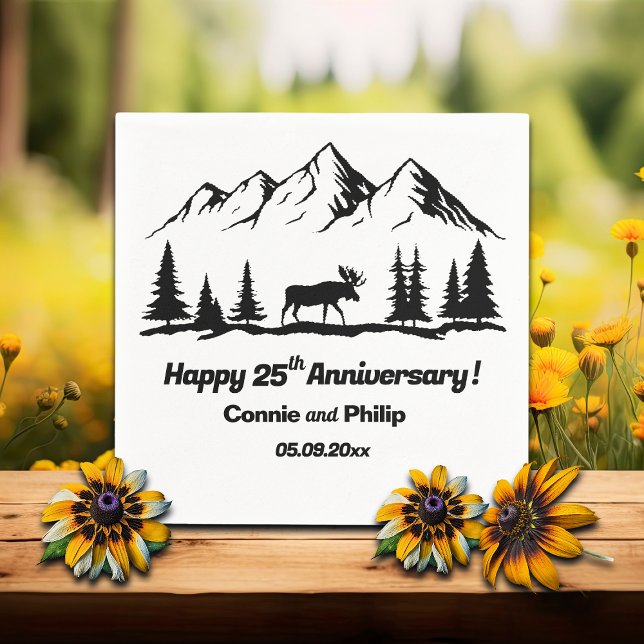 Serviette En Papier Montagnes et orignal 25e anniversaire de mariage (Créateur téléchargé)