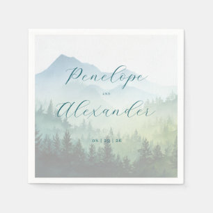 Serviette En Papier Montagnes sereines aquarelle verte