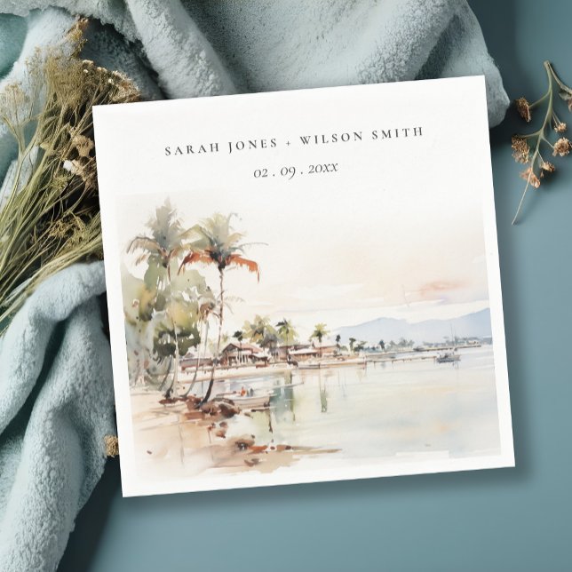 Serviette En Papier Montego Bay Jamaïque Mariage de paysage aquarelle (Créateur téléchargé)