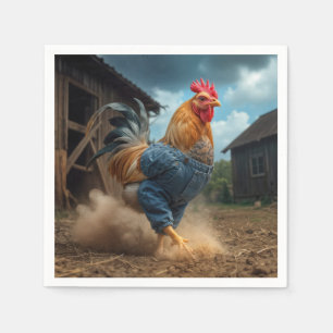 Serviette En Papier Monter le coq dans une ferme poussiéreuse