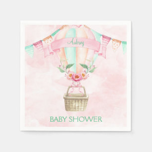 Serviette En Papier Montgolfière aquarelle rose menthe pêche