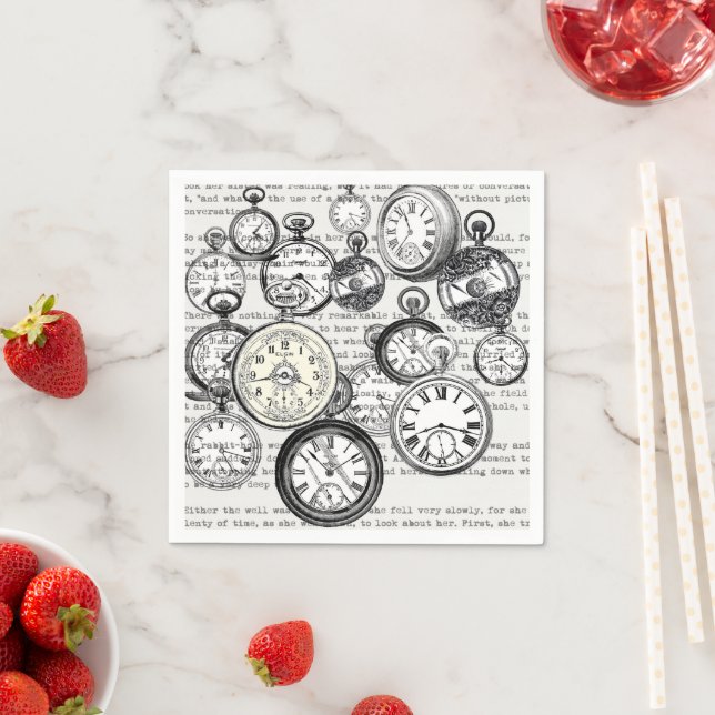 Serviette En Papier Montre de poche victorienne Alice au pays des merv (En situation)