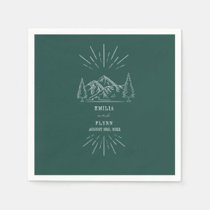 Serviette En Papier Monts Line Art Emerald Mariage Napkins