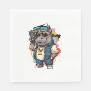 Serviette En Papier Moo Deng Shirt Moo Deng Hippo Hip hop Boombox Gang