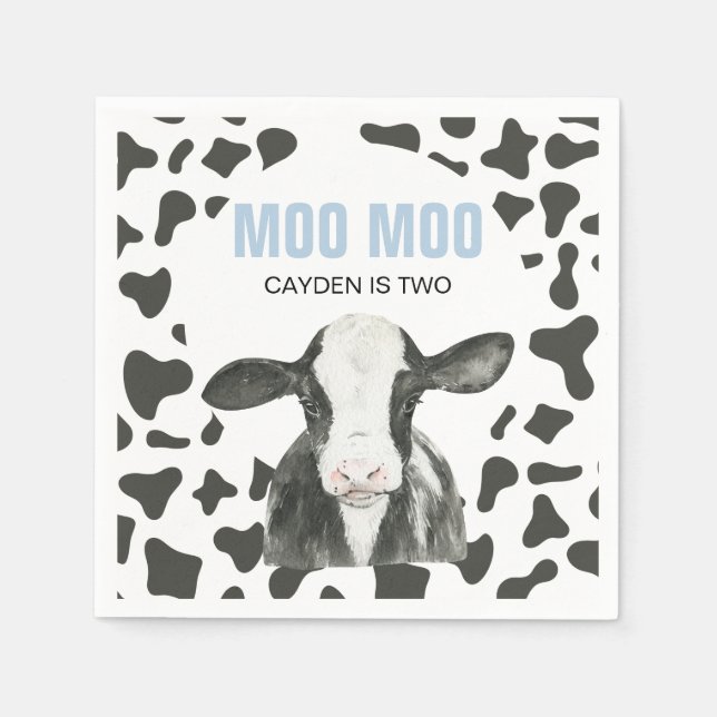 Serviette En Papier MOO MOO J'ai DEUX Impression vache anniversaire (Devant)