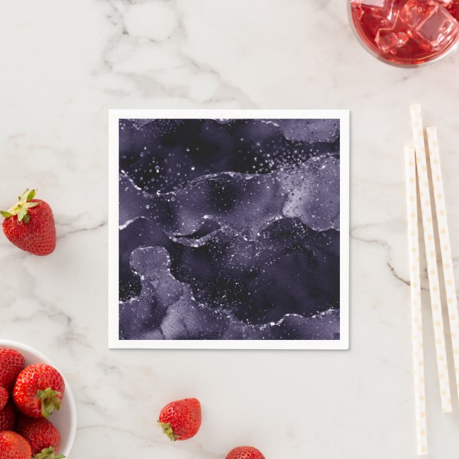 Serviette En Papier Moody Agate | Midnight Indigo Deep Purple Glam (En situation)
