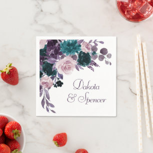 Serviette En Papier Moody Boho   Mariage floral pourpre de prune d'aub